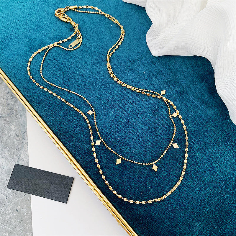 Layered Beaded Chain Pendant Necklace | Gold | Luxe4136 - Luxe Necklace | Singapore Jewellery, Wedding Rings &amp; Gifts | Same Day Delivery | Tiara.com.sg